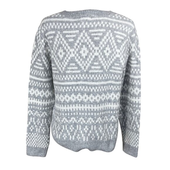 Cupcakes and Cashmere Sweater Fair Isle Grey White Size L Large - Picture 3 of 5